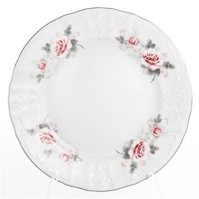 Набор тарелок Bernadotte Бледная роза платина 25 см (6 шт) - фото 14799