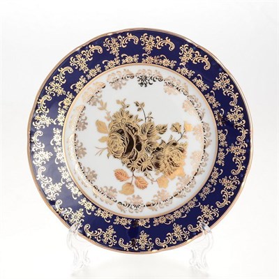 Набор тарелок Thun Констанция Золотая роза Кобальт 17см (6 шт) - фото 14955
