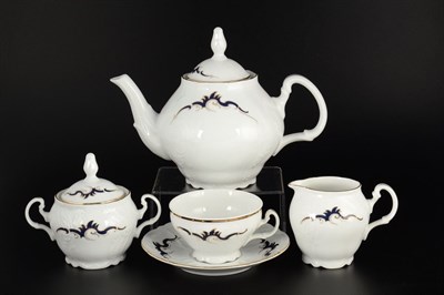 Чайный сервиз на 6 персон Bernadotte Синие вензеля 17 предметов - фото 15206