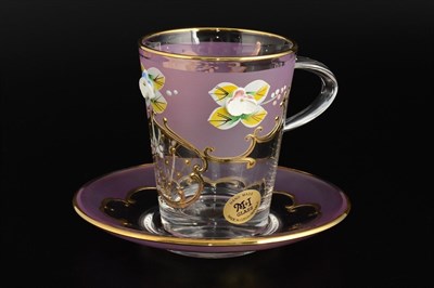 Набор чайных пар Uhlir розовый фон (6 пар) - фото 16137