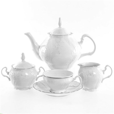 Чайный сервиз на 6 персон Bernadotte Платиновый узор 17 предметов - фото 16207