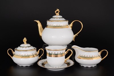 Чайный сервиз Thun Констанция Изумруд Золотой орнамент 6 персон 17 предметов - фото 16304
