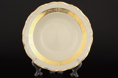 Набор глубоких тарелок Thun Мария Луиза золотая лента Ivory 23см (6 шт) - фото 16426