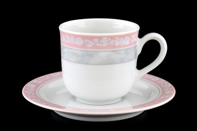 Набор мокко кофейных пар 85 мл Яна Серый мрамор с розовым кантом (6 пар) - фото 16571