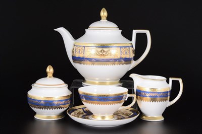 Чайный сервиз Falkenporzellan Diadem Blue Creme Gold 6 персон 17 предметов - фото 16769