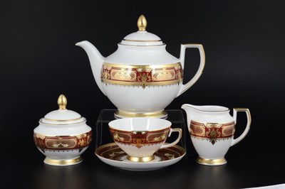 Чайный сервиз Falkenporzellan Donna bordeaux gold 6 персон 17 предметов - фото 16781