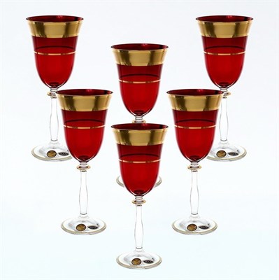 Набор бокалов для вина Star Crystal Смальта Анжела Красный 250мл (6 шт) - фото 17542