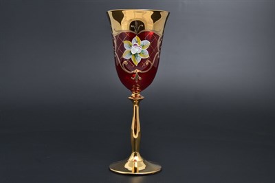 Набор бокалов для вина 250 мл Лепка красная U-R золотая ножка (6 шт) - фото 17713