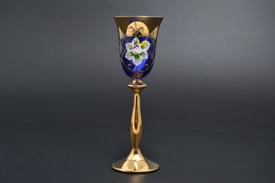 Набор рюмок для водки лепка синяяя золотая ножка Bohemia Uhlir 60 мл(6 шт) - фото 17719