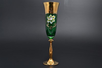 Набор фужеров для шампанского 180 мл Лепка зеленая U-R золотая ножка (6 шт) - фото 17722