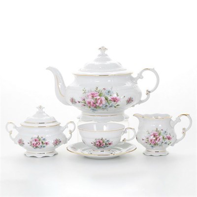 Чайный сервиз Leander Соната Розовые цветы 6 персон 17 предметов - фото 17982