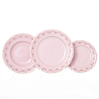 Набор тарелок Leander Соната Мелкие цветы Розовый фарфор 18 предметов - фото 17985