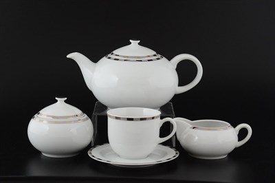 Чайный сервиз на 6 персон 17 предметов Опал Платиновые пластинки - фото 18320