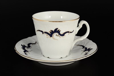 Набор чайных пар Bernadotte Синие вензеля 240 мл (6 пар) - фото 18328
