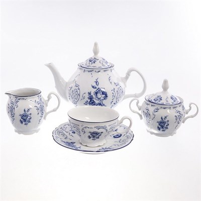 Чайный сервиз на 6 персон Bernadotte Синие розы 17 предметов - фото 18342