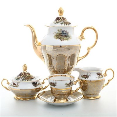 Кофейный сервиз на 6 персон Sterne porcelan Охота Бежевая 17 предметов - фото 18451