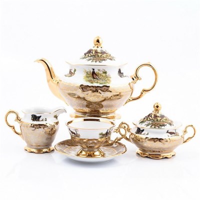 Чайный сервиз на 6 персон 17 предметов Охота Бежевая Sterne porcelan - фото 18464