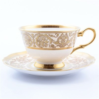 Набор чайных пар Prouna Golden Romance Cream Gold 220мл(6 пар) - фото 19176