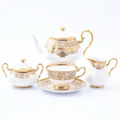 Чайный сервиз Prouna Golden Romance Cream Gold 6 персон 17 предметов - фото 19178