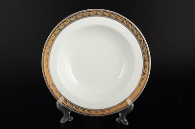 Набор тарелок глубоких Thun Кристина платиновая золотая лента 22 см(6 шт) - фото 19523