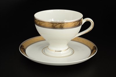 Набор чайных пар 220 мл Кристина Платиновая золотая лента (6 пар) - фото 19524