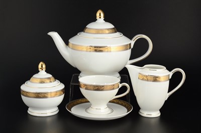 Чайный сервиз на 6 персон 17 предметов Кристина Платиновая золотая лента - фото 19526