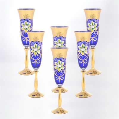 Анжела набор бокалов для шампанского синий Bohemia Star Crystal 190 мл(6 шт) - фото 20165
