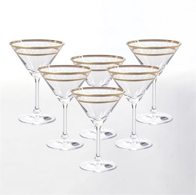 Набор бокалов для мартини Crystalex Bohemia Золотой Лист V-D 210 мл(6 шт), 10*10*15 см. - фото 20260