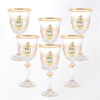 Набор бокалов для вина хрусталь с золотом Bohemia Max Crystal 220 мл(6 шт) - фото 20813