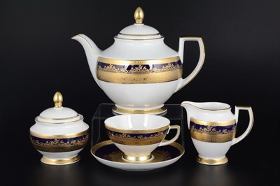 Чайный сервиз на 6 персон Falkenporzellan Constanza Cobalt Gold 17 предметов - фото 21091