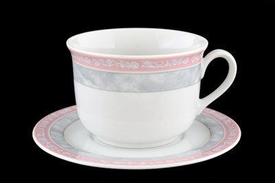 Набор чайных пар 380 мл Яна Серый мрамор с розовым кантом (6 пар) - фото 21516