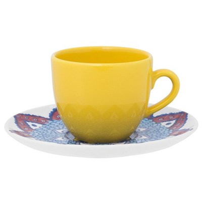 Чайная пара Oxford (Чашка жёлтая Блюдце декорированное) 180мл - фото 22412