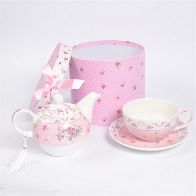 Подарочный набор Royal Classics 3 предмета (чайник + кружка + блюдце) Розовый - фото 22696