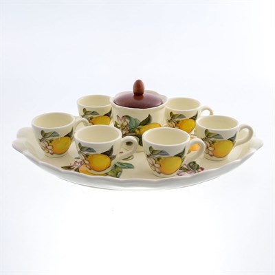 Кофейный сервиз NUOVA CER Лимон 8 предметов (6 кружек + сахарница с крышкой на подставке) - фото 23804