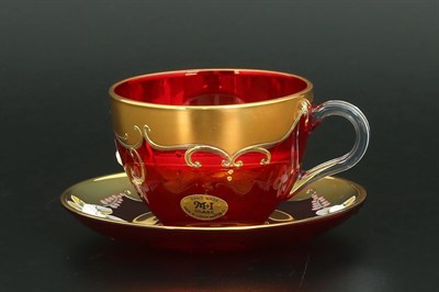 Набор чайных пар U-R фон красный (6 пар) - фото 24005