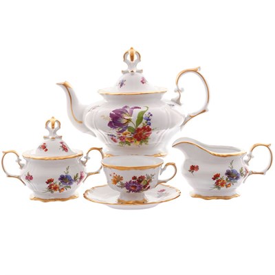Чайный сервиз Queen's Crown Мейсенский букет на 6 персон 15 предметов - фото 25655