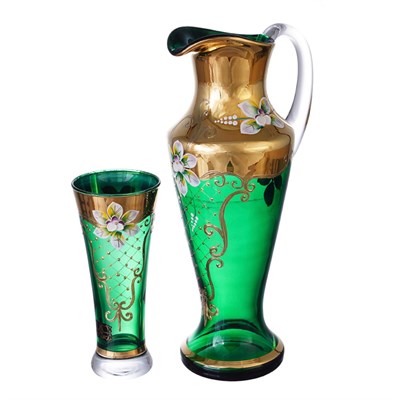 Набор графин и стаканы AS Crystal Лепка зеленая 7 предметов - фото 25979
