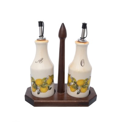 Набор из 2-х бутылок для масла и уксуса на деревянной подставке LCS Лимоны 275 мл - фото 26133