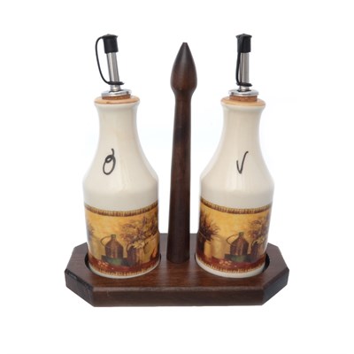 Набор из 2-х бутылок для масла и уксуса на деревянной подставке LCS Натюрморт 275 мл - фото 26134