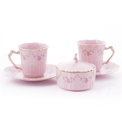 Набор для чая Leander Соната Мелкие цветы Розовый фарфор 6  предметов - фото 27232