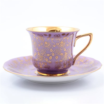 Чашка с блюдцем 100 мл Виндзор золотые цветы, фиолетовый - фото 33707