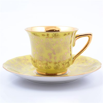 Чашка с блюдцем 100 мл Виндзор золотые цветы, желтый - фото 33709