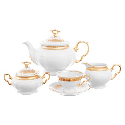 Чайный сервиз на 6 персон Thun Мария Луиза золотая лента 17 предметов - фото 36569