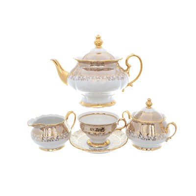 Чайный сервиз на 6 персон Queen's Crown Aristokrat Лист бежевый 15 предметов - фото 37769