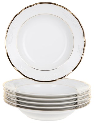 Набор тарелок глубокая 23 см 6 штук; "Tulip", Белоснежный тюльпан, золотые держатели - фото 39218