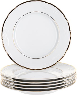 Набор тарелок мелкая 25 см 6 штук; "Tulip", Белоснежный тюльпан, золотые держатели - фото 39231