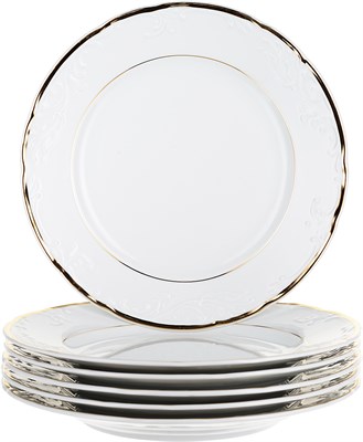 Набор тарелок мелкая 27 см 6 штук; "Tulip", Белоснежный тюльпан, золотые держатели - фото 39233