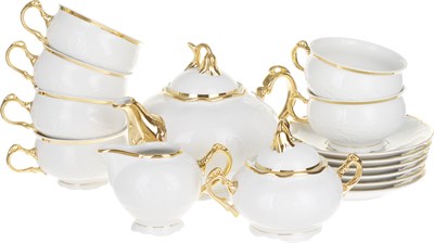 Чайный сервиз на 6 персон Thun Tulip Белоснежный тюльпан золотые держатели 15 предметов - фото 39238