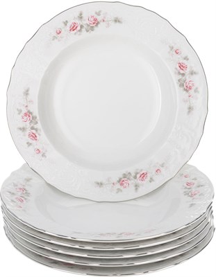 Набор тарелок глубоких 23 см Bernadotte декор "Бледная роза, отводка платина" (6 штук) - фото 39349