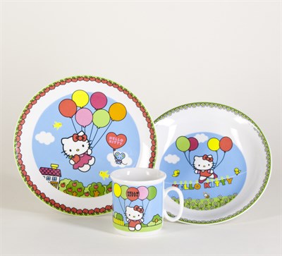 Детский набор "Cairo", 3 предмета; декор "Hello Kitty", голубой; в подар. упаковке - фото 39363